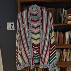 Striped Hayley Menzies Multicolor Fringed  Wrap